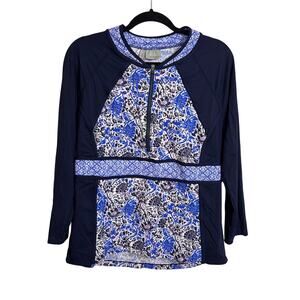Athleta Rashguard Women XL Navy Blue Indigo Shores Half Zip Long Sleeve Swim Top